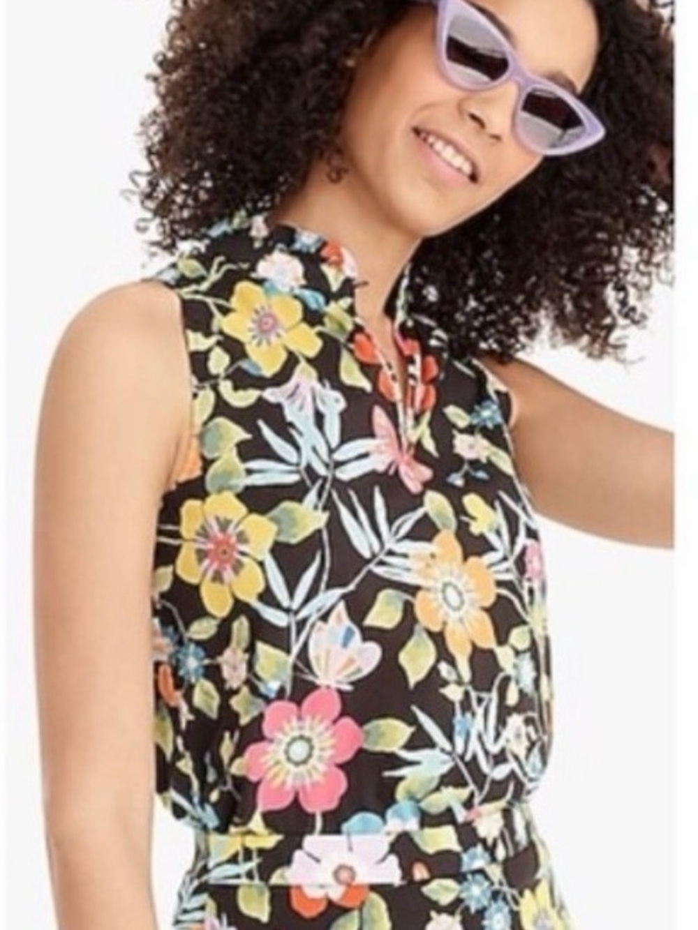 J Crew x Liberty Black Floral Pavilion Butterfly Ruffle Top